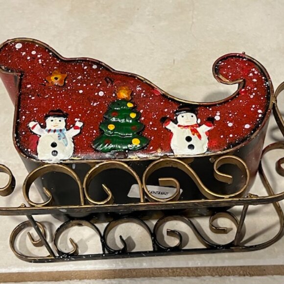 Metal Christmas Santa Sleigh Hand Painted Red Holiday Decor Snowmen Tree 8.5"x4" - Picture 2 of 12